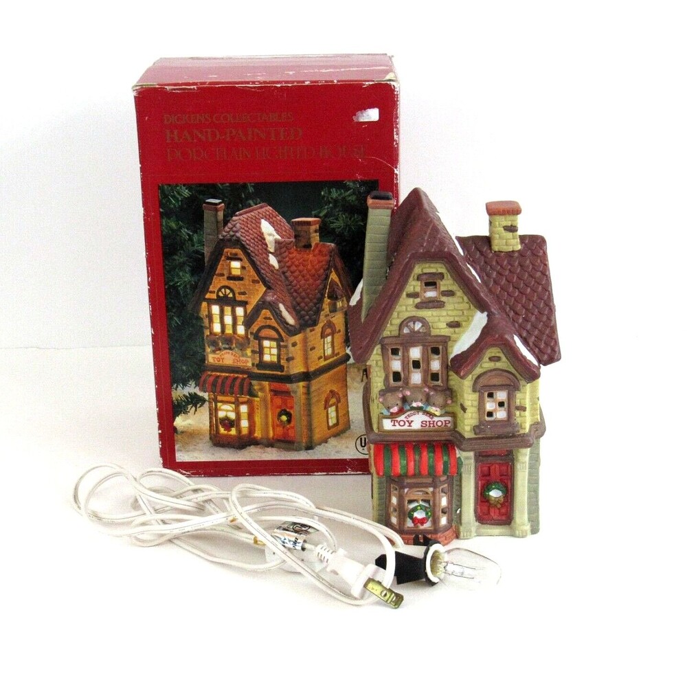 Dickens Collectables Porcelain Hand-Painted Lighted House Vtg 1993 Toy Shop